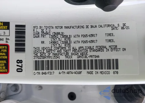 2021 Toyota Tacoma Trd Sport from USA, damaged, VIN 3TMDZ5BN7MM115341